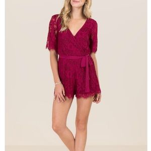 Burgundy lace tie romper